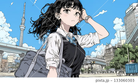 制服姿の女子高生：通学