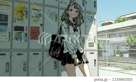 制服姿の女子高生：ロッカールーム 133060305