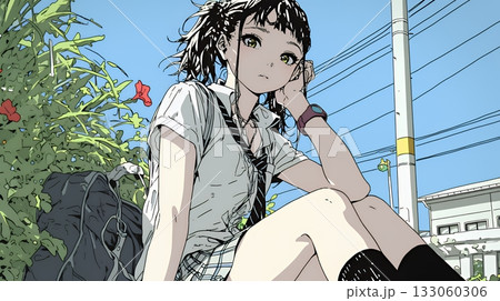 制服姿の女子高生：通学