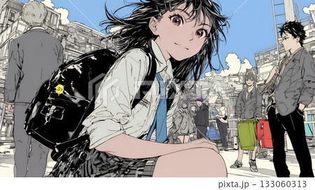 制服姿の女子高生：通学