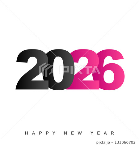 Modern Happy New Year 2026 logo with pink and grey. Vector 133060702