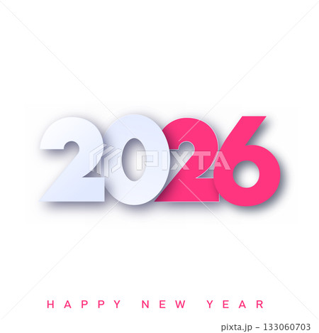 Modern Happy New Year 2026 logo with pink and grey. Vector Modern Happy New Year 2026 logo with pink and grey. Vector 133060703