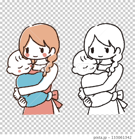 媽媽抱著一個嬰兒 133061342