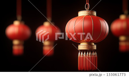 Decorative Red Lanterns for Celebrations, Festivals, and Cultural Events Over Dark Background 133061773