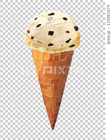 巧克力碎片冰淇淋（香草口味）配華夫餅筒 133061874
