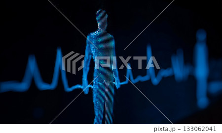 医療技術とバイタルデータを融合したデジタル人体の未来ビジュアル 医療技術とバイタルデータを融合したデジタル人体の未来ビジュアル 133062041