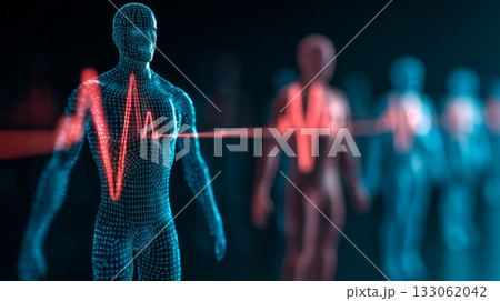 医療技術とバイタルデータを融合したデジタル人体の未来ビジュアル 医療技術とバイタルデータを融合したデジタル人体の未来ビジュアル 133062042