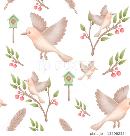 bird seamless pattern watercolor style illustration bird seamless pattern watercolor style illustration 133062324