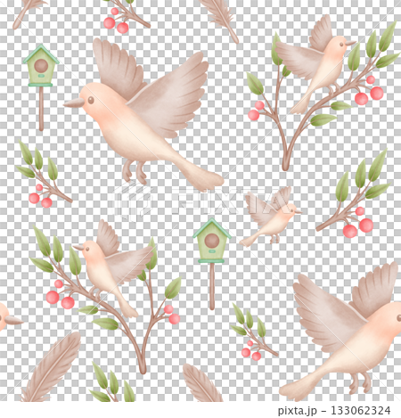 bird seamless pattern watercolor style illustration 133062324