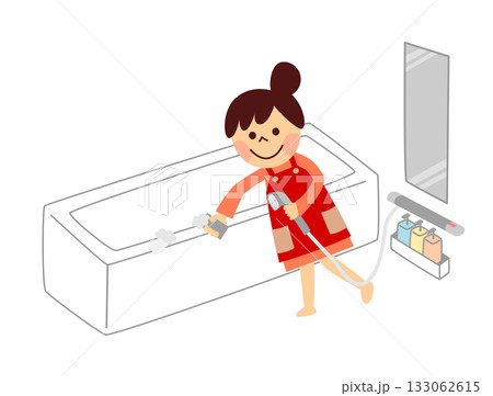 お風呂掃除をする女性 133062615