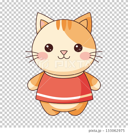 Adorable kawaii orange kitten character in red shirt vector suitable for children's designs 133062975