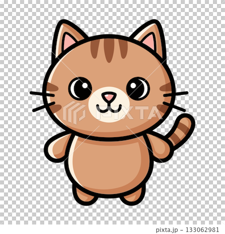 Kawaii Brown Striped Cat Cartoon Vector for Cute Sticker Design and Children's Mascot Graphic 133062981