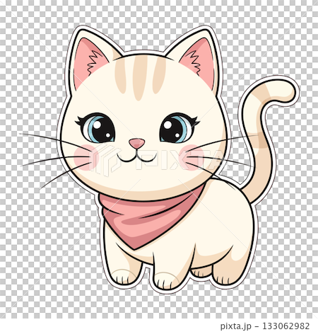 Adorable Creamy Striped Kitten Vector Sticker Design with Pink Scarf for Decoration Adorable Creamy Striped Kitten Vector Sticker Design with Pink Scarf for Decoration 133062982