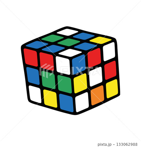 Bright primary color vector illustration of a classic 3D puzzle cube icon Bright primary color vector illustration of a classic 3D puzzle cube icon 133062988