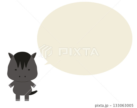 立っている黒い馬。吹き出し付き 133063005
