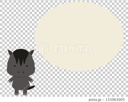 一匹站立的黑馬。帶有對話框。 133063005