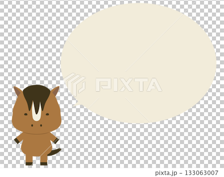 一匹棕色的站立馬，旁邊有個對話框。 133063007