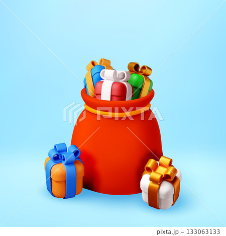 3D Red sack of colorful gift box 133063133