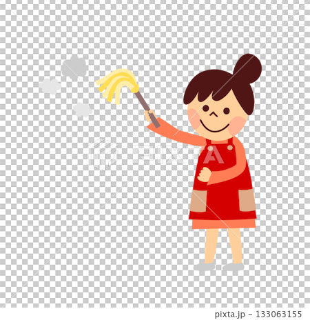 一位婦女正在用撣子打掃衛生 一位婦女正在用撣子打掃衛生 133063155