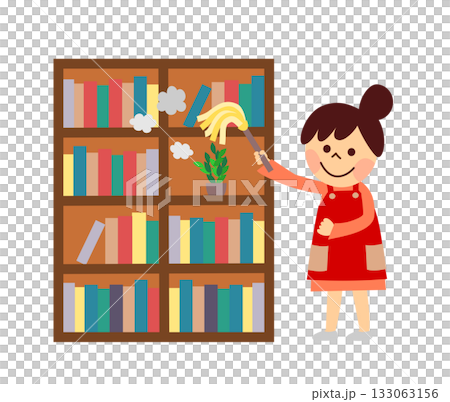 一位婦女正在用撣子打掃衛生 133063156