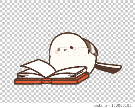 A long-tailed tit peering into an open book 133063196