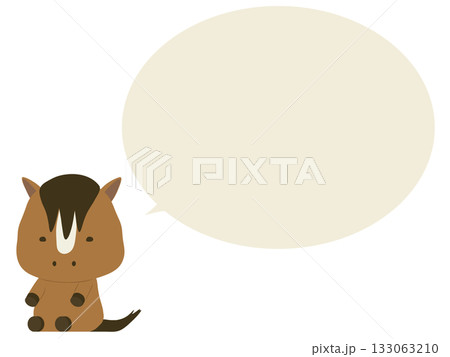 座っている茶色い馬。吹き出し付き 座っている茶色い馬。吹き出し付き 133063210