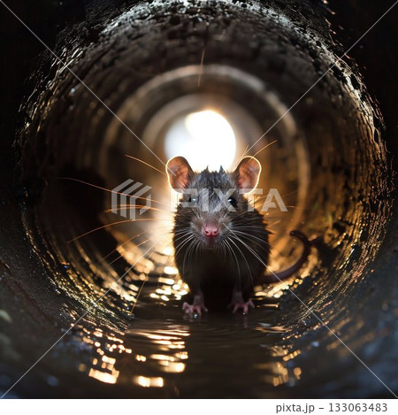 Curious Rat Peeking from a Sewer Pipe. Generative ai 133063483