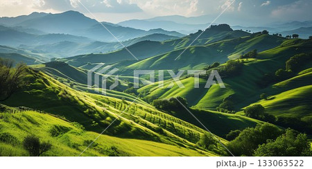 Serene Tuscan Hills at Sunrise. Generative ai 133063522