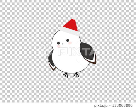 Illustration of a long-tailed tit wearing a Christmas hat 133063890
