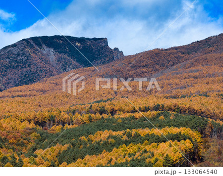 浅間山山麓の美しい紅葉と黒斑山 長野県御代田町(ドローンによる空撮) 浅間山山麓の美しい紅葉と黒斑山 長野県御代田町(ドローンによる空撮) 133064540