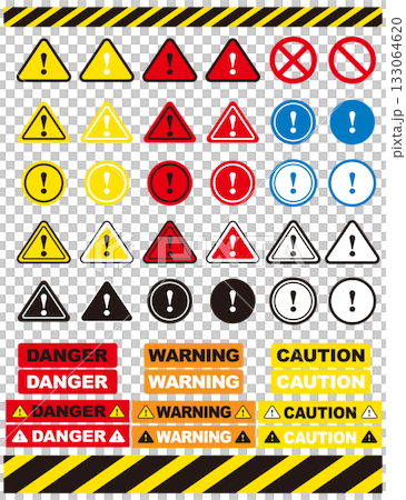 Caution and warning mark icon set. Vector illustration on white background. 133064620