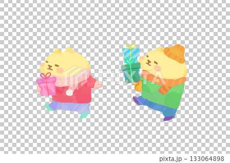 可愛的貓咪叼著禮物散步－水彩插畫 133064898