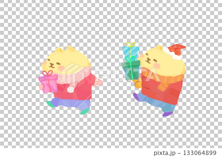 可愛的貓咪叼著聖誕禮物散步-水彩插畫 可愛的貓咪叼著聖誕禮物散步-水彩插畫 133064899