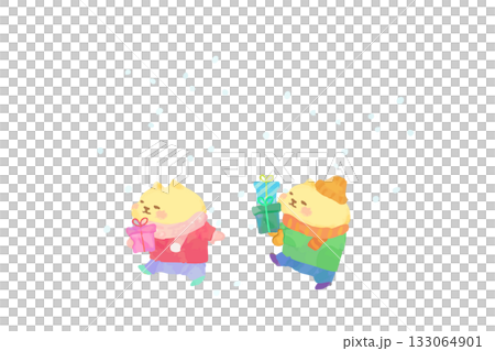 Cute cat walking with a present - watercolor illustration Cute cat walking with a present - watercolor illustration 133064901