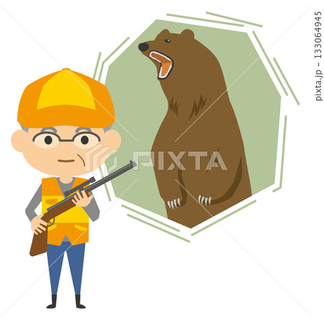 猟銃を持っている猟友会のイメージイラスト（シニア男性） 133064945
