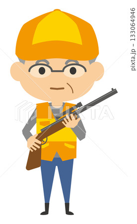 猟銃を持っている猟友会のイメージイラスト(シニア男性) 猟銃を持っている猟友会のイメージイラスト(シニア男性) 133064946