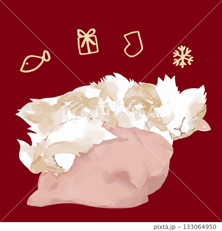 水彩のねこたち – 冬のまどろみシリーズ　ベージュのサイベリアン 133064950