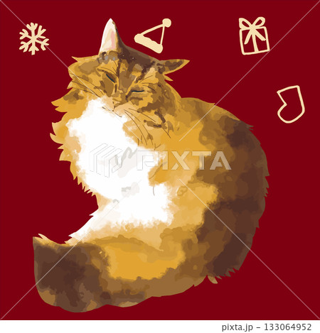 水彩のねこたち – 冬のまどろみシリーズ　三毛のサイベリアン 133064952