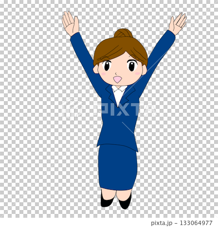 圖：一名身穿西裝的女子舉起雙臂跳躍 133064977