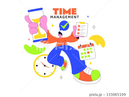 Vector Illustration Of Time Management With Clock Settings, Task Planning, Training Activities, And Scheduling In a Flat Cartoon Style Background Vector Illustration Of Time Management With Clock Settings, Task Planning, Training Activities, And Scheduling In a Flat Cartoon Style Background 133065109