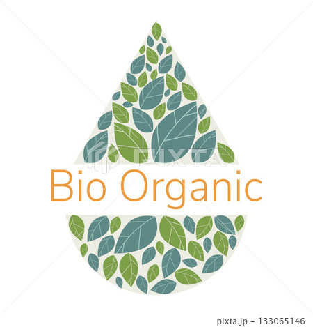 Template for bio organic products, banners with leaves in water drop. Vector labels and badges design illustration. Template for bio organic products, banners with leaves in water drop. Vector labels and badges design illustration. 133065146