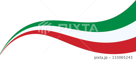 Italian flag waves isolated on a clean background. Patriotic Italy banner with copy space. Perfect for Italian border, banners, sports event, cultural festival, travel poster, and cuisine promotion 133065243