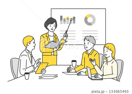 打ち合わせをするビジネスパーソンのシンプルイメージ イラスト素材 133065493