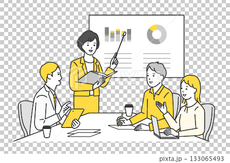 打ち合わせをするビジネスパーソンのシンプルイメージ イラスト素材 133065493