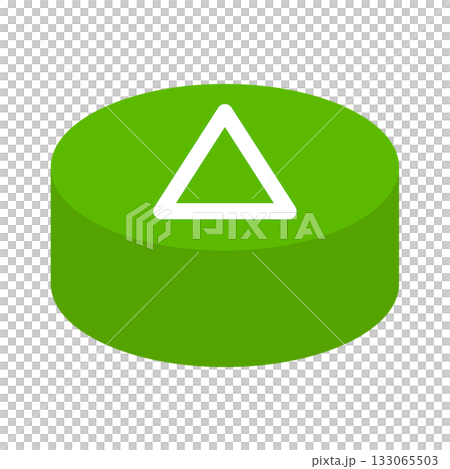 Vector illustration of a simple green triangle button. Transparent background material of a cylindrical game switch 133065503