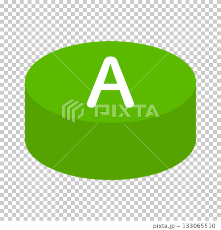 Vector illustration of a simple green A button. Transparent background material of a cylindrical game switch Vector illustration of a simple green A button. Transparent background material of a cylindrical game switch 133065510