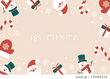 かわいいクリスマスのフレームイラスト かわいいクリスマスのフレームイラスト 133065514