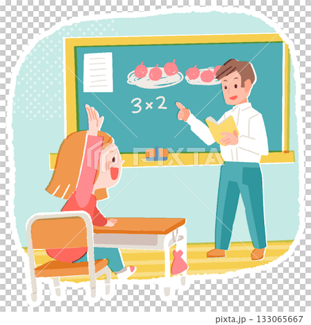 小學女生在教室裡舉手回答數學題 小學女生在教室裡舉手回答數學題 133065667