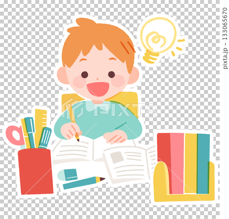 An elementary school boy has an idea while studying at home An elementary school boy has an idea while studying at home 133065670