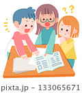班で話し合いをしながら調べもの学習をする小学生 133065671